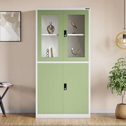 Interio by Godrej Almirah StorEase 4-Door Display Unit with Glass & Steel Swing Doors (Pale Green), 1-Year Warranty, 2 Shelves