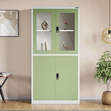 Interio by Godrej Almirah StorEase 4-Door Display Unit with Glass & Steel Swing Doors (Pale Green), 1-Year Warranty, 2 Shelves