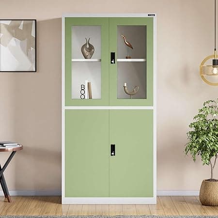 Interio by Godrej Almirah StorEase 4-Door Display Unit with Glass & Steel Swing Doors (Pale Green), 1-Year Warranty, 2 Shelves