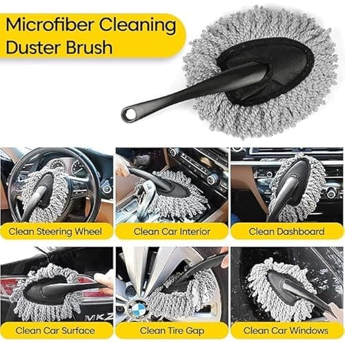 Sounce Car Cleaning 5 in 1 Kit Microfiber Duster with Long Handle Cleaning Brush Exteriror and Interiror Cleaner Cloth Ac Vent Cleaner Brush for Car, Motorbike, SUVs with Glass Cleaner Tablets 6