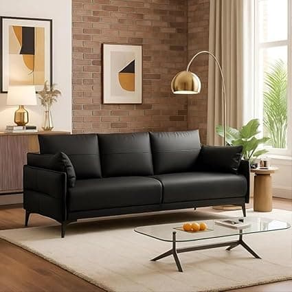 Modern Contemperory Leather Sofa Set Perfect for Living Room Bedroom Guests Home & Office (Black, 3 Seater)