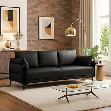 Modern Contemperory Leather Sofa Set Perfect for Living Room Bedroom Guests Home & Office (Black, 3 Seater)