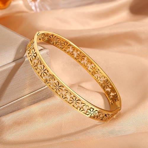 MEENAZ Gold Bangle Bracelet for Women Stylish | Stainless Steel Bangle Set Bracelets | Anti Tarnish Jewellery for women | Valentine Gift for girlfriend Girls, for woman Couple Kada -264 4