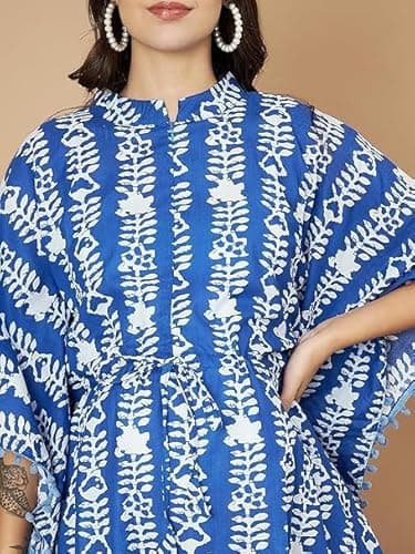 Aaheli Women's Blue & White Cotton Printed Maternity Kaftan Set | Adjustable Waist & Elasticated Pants | Comfort Fit for Pre & Post Pregnancy | Soft Nursing & Lounge Wear | Size XL 5