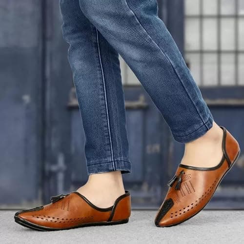FAXIAN Men's Tan Synthetic Slip_On Trendy/Lightweight & Ethnic Mojaris 08 (UK/India) (2016) 2