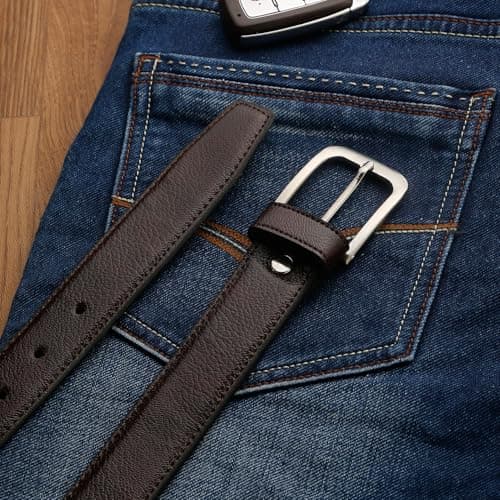 TYBELT PU Leather Belt for Men – Classic Brown Belt with Polished Finish, Pin Buckle, Adjustable Fit Up to 42 Inches – Stylish Formal & Casual Accessory 3