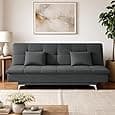 AMATA Eagle Solid Wood 3 Seater Sofa Cum Bed Sky Blue Suede Vlevet Fabric with Two Cushions Perfect for Home Living Office Room and Guests (Aqua Blue, Medium)(3 Year Warranty)