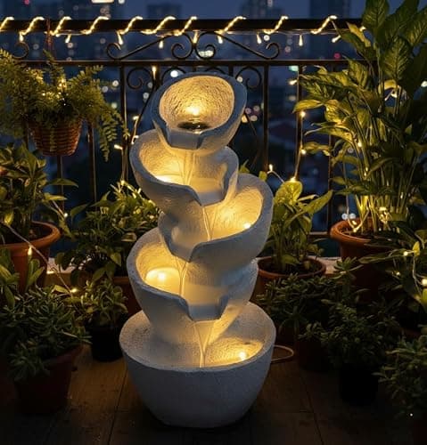 EXPLEASIA Stacked Pot Water Fountain | Indoor Home Garden Office Vastu Decor | White | Waterfall 73x40x40 cm 3