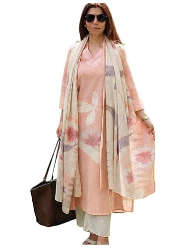 ANNI Designer Women Cotton Blend Straight Fit Printed Kurta Pant Dupatta Set | V Neck Three Quarter Sleeve Ensemble | Soft Breathable Fabric | Comfortable Elegant Styling for Office Casual Wear