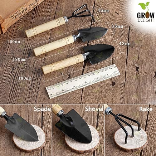 GROW DELIGHT Gardening Tools Kit-4 Pcs (Cultivator, Small Trowel, Big Trowel,Flower Seeds Packet)|Mini Gardening Tools | Home Gardening Tool Set 4