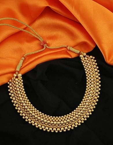 Traditional Wedding Maharashtrian Kolhapuri Thushi Necklace Saaj Thushi Mangalsutra Pendant Locket Necklace Set Jewellery Set with Jhumki Earring Combo 4