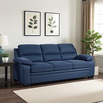Torque - Jett Luxurious Fabric 3 Seater Sofa for Living Room (Blue) | Wooden 3 Person Sofa Couch for Bedroom Hall Festival Gift | 1 Year Warranty