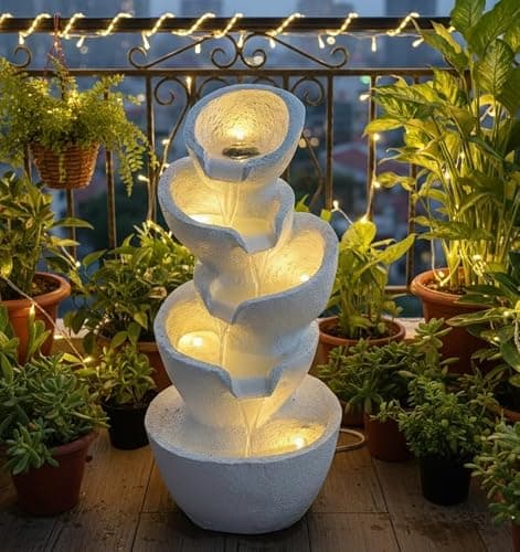EXPLEASIA Stacked Pot Water Fountain | Indoor Home Garden Office Vastu Decor | White | Waterfall 73x40x40 cm 2