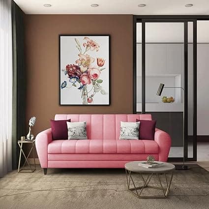 Torque - Bali Premium Fabric 3 Seater Sofa for Living Room (Pink) | Modern 3 Seater Sofa Set Couch with 2 Cushions for Bedroom Hall Festival Gift | 1 Year Warranty