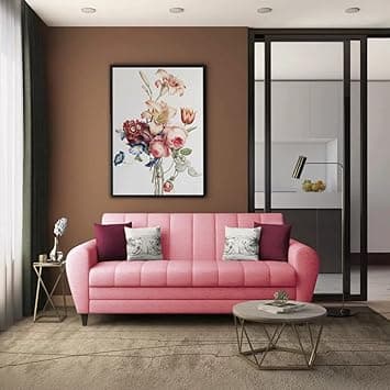 Torque - Bali Premium Fabric 3 Seater Sofa for Living Room (Pink) | Modern 3 Seater Sofa Set Couch with 2 Cushions for Bedroom Hall Festival Gift | 1 Year Warranty
