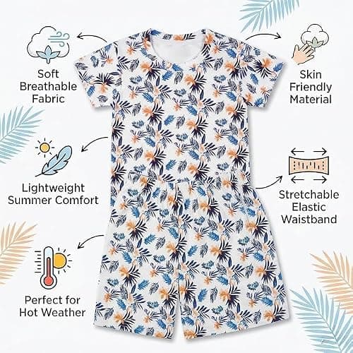 NEW BEGINNING Kids Clothes for Boys | Printed Cotton Half Sleeve Round Neck T-shirt & Shorts Clothing Set | Casual Summer Wear for Kids | Baby Boy Dress Outfit 0-5 Year (Tropical, 2-3 year) 4