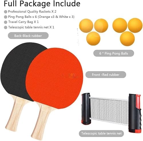 Toy Imagine Table Tennis Set – Retractable Table Tennis Net, 2 Premium Rackets, 6 Ping Pong Balls (Orange x 6), and Carry Bag – Portable Indoor & Outdoor Ping Pong Game for All Ages 5