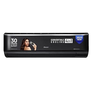 Cruise Limited Edition 1.5 Ton 3 Star Black Inverter Split AC (5200W, Copper, Heavy Duty, 4-in-1 Convertible Cooling, 4-Way Swing, PM 2.5 Filter, Anti-Rust Tech, CWCVBL-VP3F183BL, Piano Black)