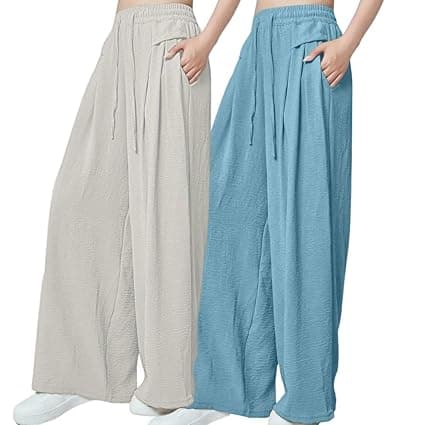 GRECIILOOKS High Waist Polycotton Trousers for Women – Flared Parachute Pants with Side Pockets | Casual Travel Cargo Pants (Available in Plus Size and Value Pack)