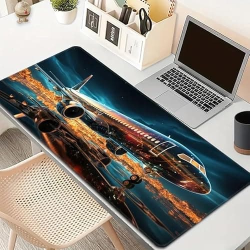 WOOG Gaming Mouse Pad 80 x 30 cm, Large Desk Mat with Anti-Slip Rubber Base, Water Resistant Extended Mouse Pad for Office, Work & Gaming (Airplane Design) 3