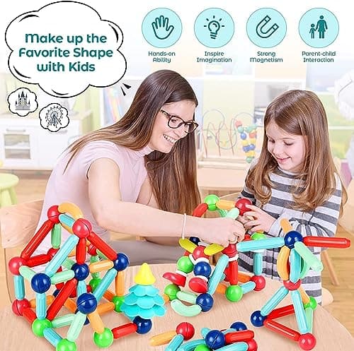PRIME DEALS Magnetic Sticks Building Blocks for Kids Toys for Girls | Magnetic Toys for Boys Age 3+ Year 4 5 6 7 8 10 12 14 Old Educational Stem Learning Magnet Stick with Balls Game Set (84 PCS). 2