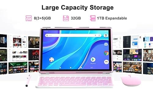 BYANDBY Andriod 15 10" Tablets, 2 in 1 Tablet, Quad-Core Processor, 32GB + 8GB + 1TB Expandable, 5G Wi-Fi 6, BT, Dual Camera, IPS Touchscreen, Gaming, GMS Certified 3