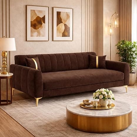 Hermione Luxe Velvet-Suede Fabric 3 Seater Sofa | Comfortable Seating | Modern Sofa for Living Room – Dark Brown