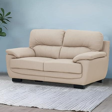 Royaloak Milan Italian Half Leather 2 Seater Sofa | Genuine Body Touch Leather | High Backrest | Large Seating Space | Classic Tufting Design | Padded Armrests | Sturdy Solid Wood Frame