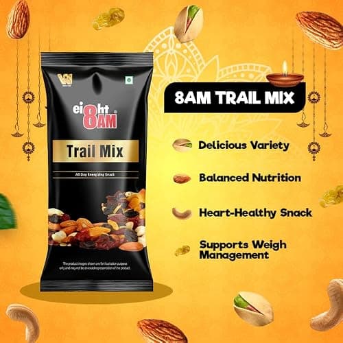 8AM Nuts & Dry Fruits Combo Pouch, Pack of 6, (Trail mix 35g x 3, Nut mix 35g x 3), Fiber & Protein Rich Healthy Mix Dry Fruits, Diwali Gift Pouch 4
