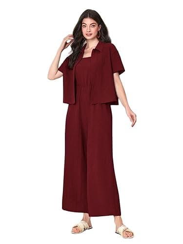 TOPLOT Women's Jumpsuit Co-ord Set | Soft Breathable Feel | Comfortable Fit with Easy Movement | Stylish One-Piece Outfit Design | Perfect for Casual & Travel (5225)