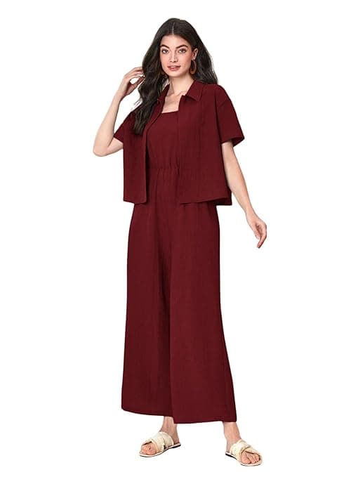 TOPLOT Women's Jumpsuit Co-ord Set | Soft Breathable Feel | Comfortable Fit with Easy Movement | Stylish One-Piece Outfit Design | Perfect for Casual & Travel (5225)