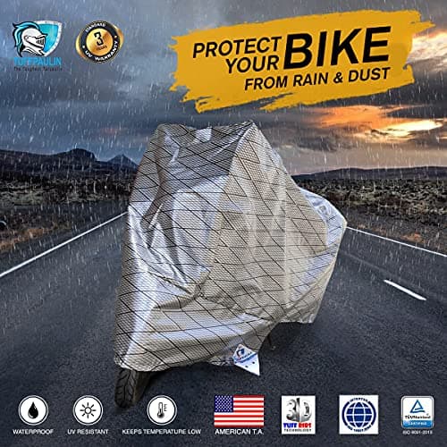 TUFFPAULIN Bike Cover, Standard Size, Silver Color, UV Protection & Water Resistant Dustproof Plastic Bike Body Cover for Two Wheeler, Scooter, Motor Cycle with Carry Bag- No. 1 3