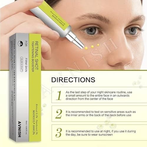 AVNISH Retinal Shot Tightening Booster with 0.1% Retinal, Matrixyl & Niacinamide | Wrinkles & Fine Lines, Pore Minimizer, Firmer Skin, Glow Anti-Aging Night Korean Face Serum Beige Look Younger (15ml) 3