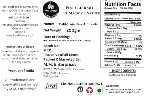 Food Library California Raw Almonds - Badam Giri (200gm) 2