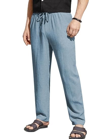 TOPLOT Men's Premium Linen Blend Pants | Lightweight Breathable Fabric | Elastic Waist with Drawstring | Straight Fit | Side Pockets | Perfect for Casual, Holidays & Travel (5268)