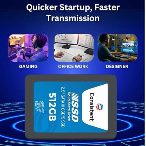Consistent SSD 512GB 2.5 Inch SATA Internal SSD - Read: 550MB/s & Write: 500MB/s - Solid-State Drive 5 Year Warranty (512, GB) 5