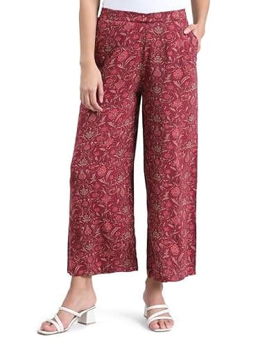 GO COLORS Soft Viscose Printed Palazzo Full Length for Women| Breathable, Mid Rise, Dark Pink