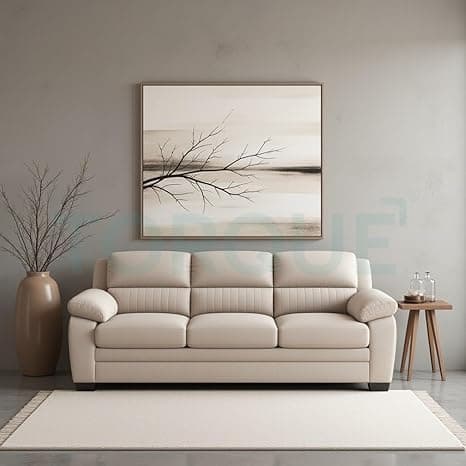 Torque - Jett Luxurious Fabric 3 Seater Sofa for Living Room (Beige) | Wooden 3 Seater Sofa Set Couch for Bedroom Hall | 1 Year Warranty