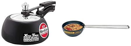 Hawkins Contura Black Xt Induction Compatible Hard Anodised Inner Lid Pressure Cooker, 2 Litre & Small Tadka Pan, Hard Anodised Spice Heating Pan, 1 Cup, 2 Liter