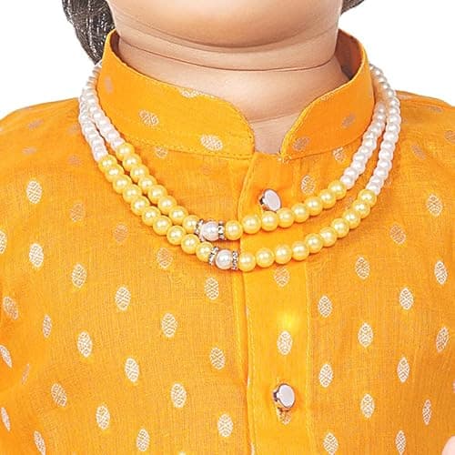 Earth Conscious Boys Kurta & Pyjama Gift Set | Yellow Full Sleeves Kurta with Pyjama | Premium Combo with Juti & Mala | Cotton Ethnic Wear Cothes for Kids | New Born Baby Dress 6-12 Months 2