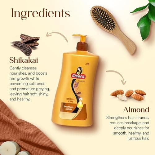 Meera Hairfall Care Shampoo with Badam & Shikakai | Strengthens Roots & Reduces Hair Fall | Paraben-Free Formula for Men & Women | Strong, Healthy Hair (1 ltr) 3