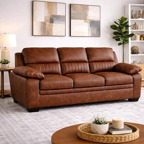 Torque Jett Premium Leatherette 3 Seater Sofa-Tan | Modern Designs Sofa 3 Seater | Leatherette 3-Person Sofas Couches for Living Room Office Guest Room