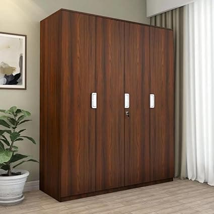 Nilkamal Joyce Neo 4 Door Wooden Wardrobe for Bedroom | Almirah with 13 Shelves | Clothes Cupboard | Engineered Wood | Walnut