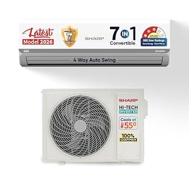 Sharp 1.5 Ton 3 star, New Star Rated, Split AC (4 Way Swing, 100% copper, Hi-Tech Inverter Compressor, 7-1 Convertible,Turbo cool, Dust filter, AH-SI17V3B-GCN, White)