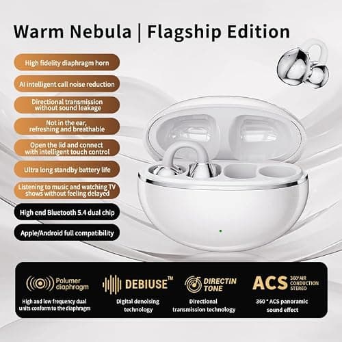Nyxo Open Ear Wireless Earbuds, Bluetooth 5.4 Air Conduction Headphones with Noise Cancellation Clip Desig, 360° Stereo Sound, Bluetooth Earphones Wireless for Sports, Office and Daily Use(Black) 3