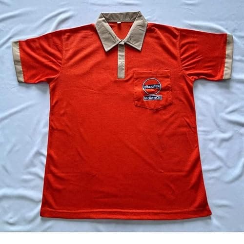 IOCL Indian Oil Petrol Pump Salesman Uniform T-Shirt | Orange Half Sleeve Polo Style Workwear | Regular Fit Cotton Blend Staff Uniform with Logo for Men Women | Size 40 3