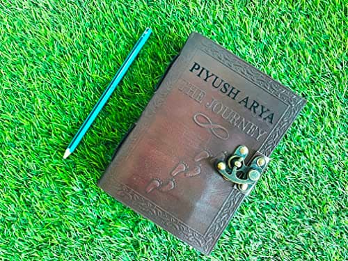 ALCRAFT Handmade Leather Journal Notebook The Journey on front conver | Customized Name/Date/Logo Personalized Customized Vintage Dairy (7 * 5 Inches) 5