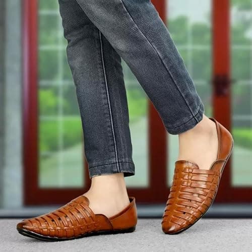 FAXIAN Men's Tan Synthetic Slip_On Comfortable/Attractive & Ethnic Nagra Juttis & Mojaris 10 (UK/India) (2015) 2