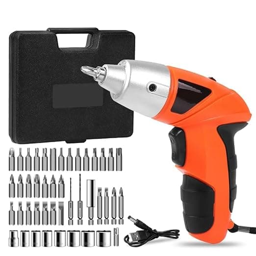 BIYALI 45 in 1 Screwdriver Drill Machine Reverse And Forward Cordless Rechargeable Screwdriver Tools Kit with Bits Holder with LED Light, for Home Office DIY Tools | 1Pcs, Multicolor |