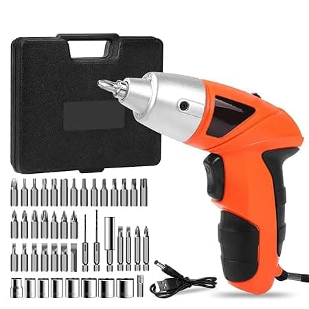 BIYALI 45 in 1 Screwdriver Drill Machine Reverse And Forward Cordless Rechargeable Screwdriver Tools Kit with Bits Holder with LED Light, for Home Office DIY Tools | 1Pcs, Multicolor |